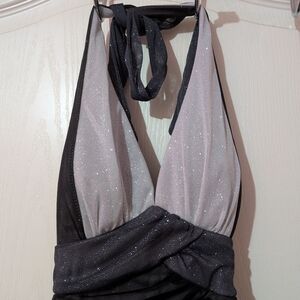Black and Silver Halter Top